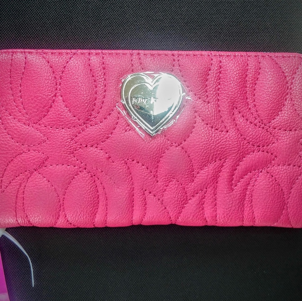 Betsey Johnson coral pink wallet with strap